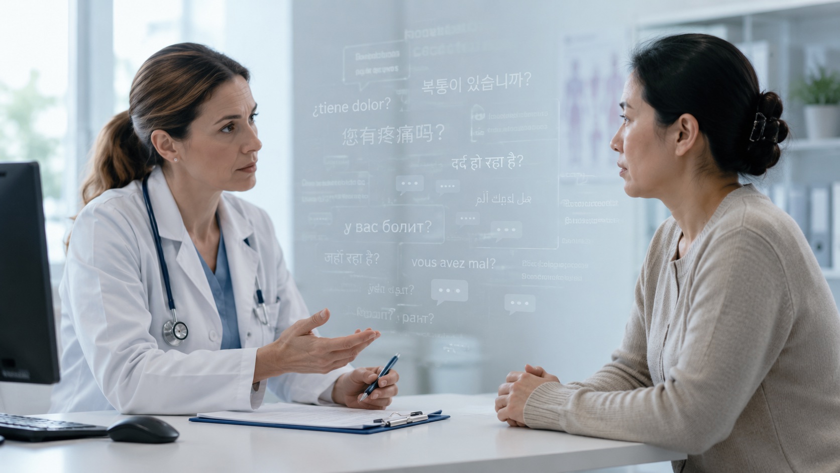Patient et médecin confrontés à une barrière linguistique lors d’une consultation médicale
